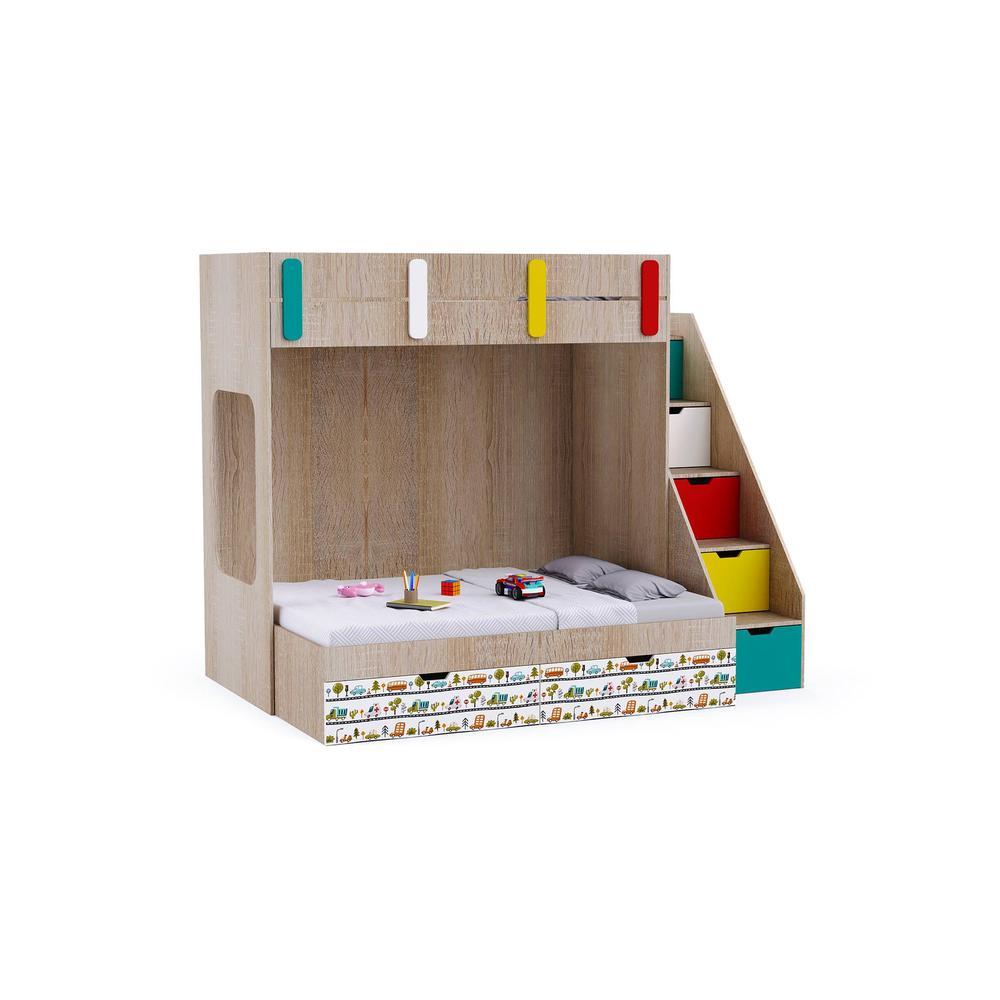 Pattern Dreams Bunk Bed with Storage in Oak Colour BKBB020
