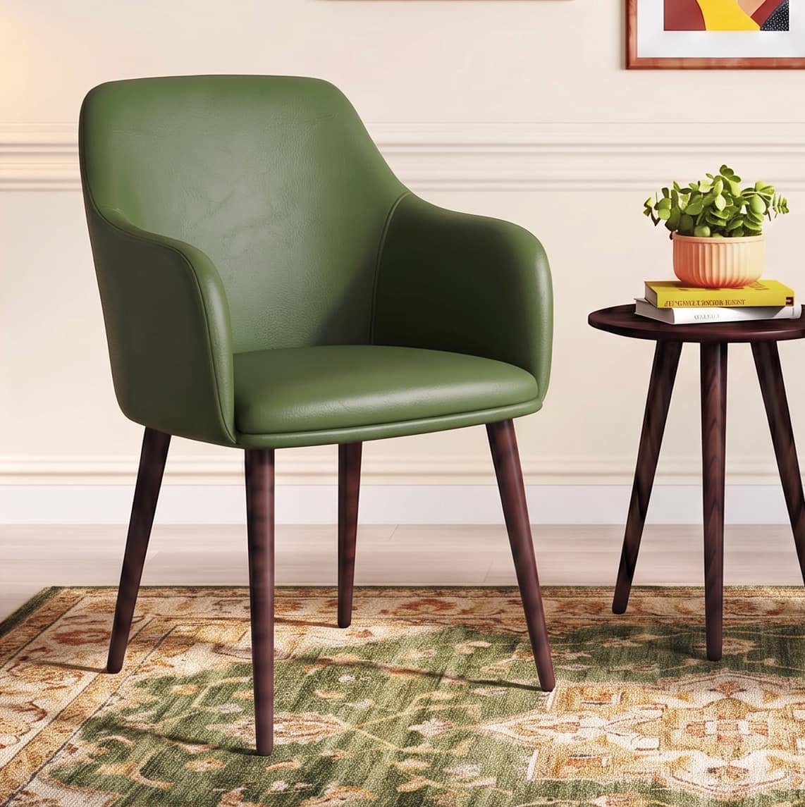 Owen Lounge Chair in Olive Leatherette Colour - Urban Ladder