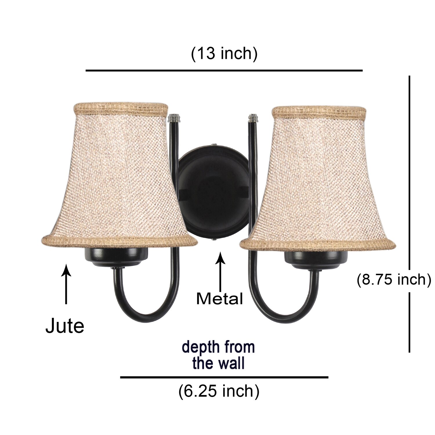 Devansh Dual Black Metal  Wallmounted Lamp With Beige Jute  Shade