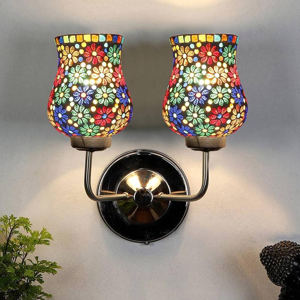 Brody Dual Multicolor Mosaic Glass Wall Mounted Lamp with Steel Base