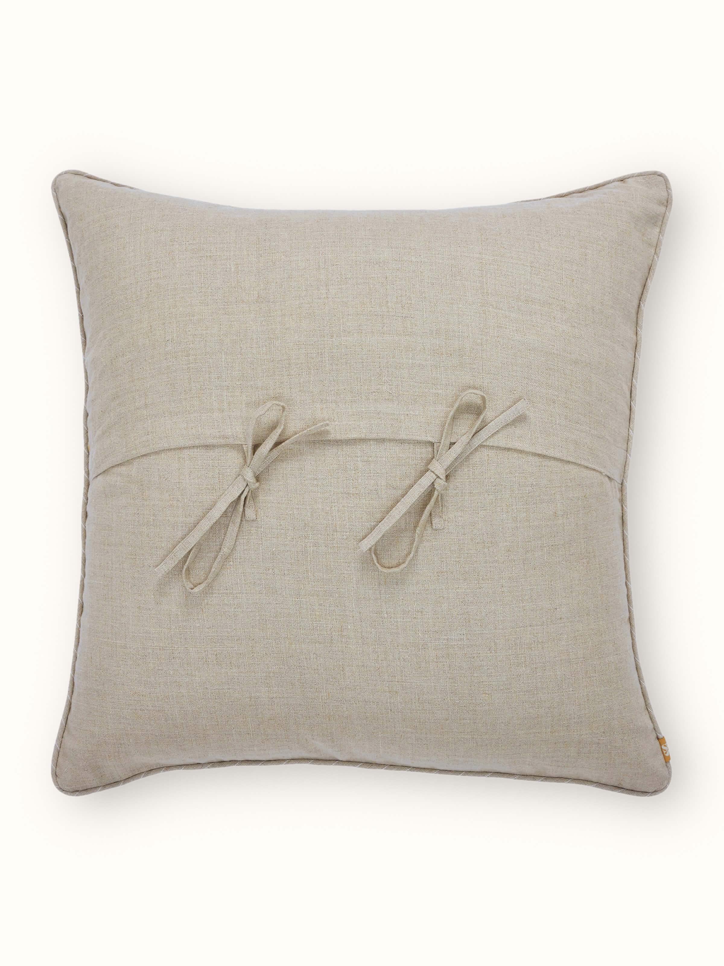 Rann Beige Buti Cotton Chikankari Hand Embroidered Cushion Cover