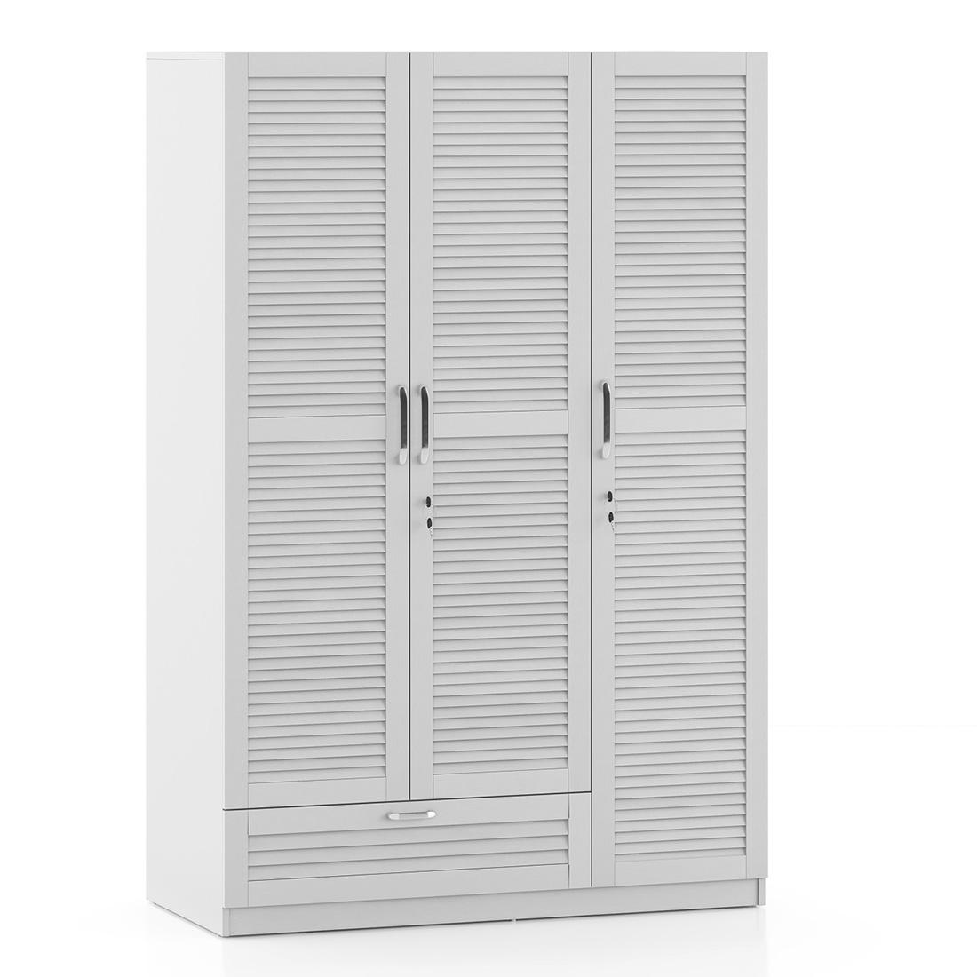 Bennis Engineered Wood 3 Door Wardrobe Without Mirror in White Finish