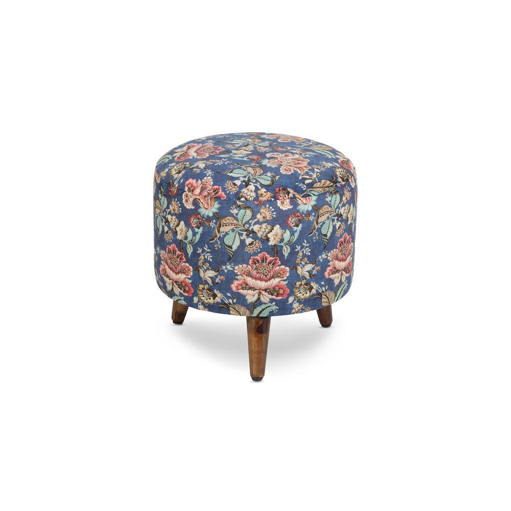 Aria Solid Wood  Ottomon in  Blue Colour