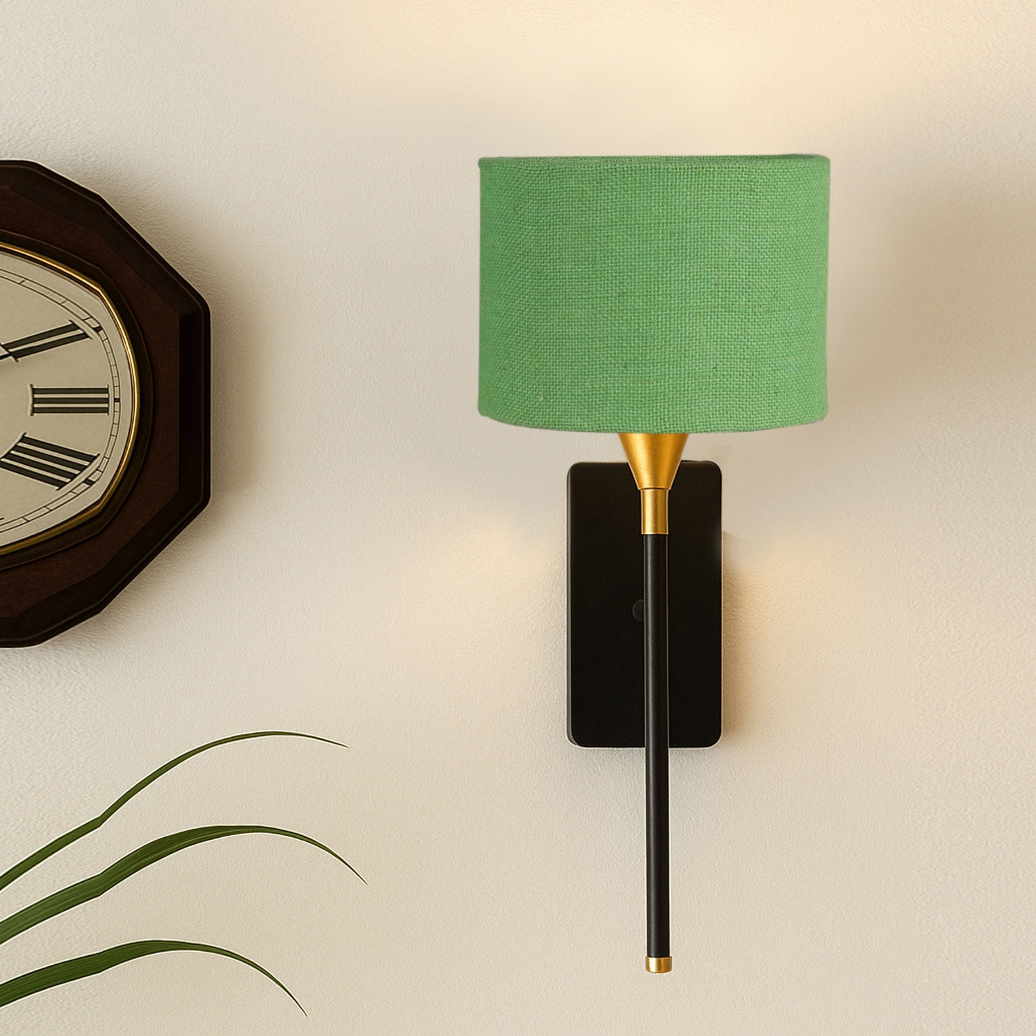Devansh Metal Electric Wall Light in Black Colour with Green Shade Count of 1 Light