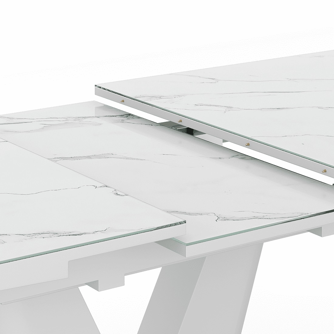 Caribu 4 To 6 Extendable Dining Table With Set Of 6 Doris Swivel Accent Chairs (Colour- White Leatherette, Finish- White High Gloss)