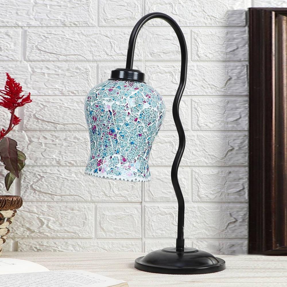 Multicolor Mosaic Glass Zig Zag Curvy Table lamp with Iron Base (EN13) - Devansh
