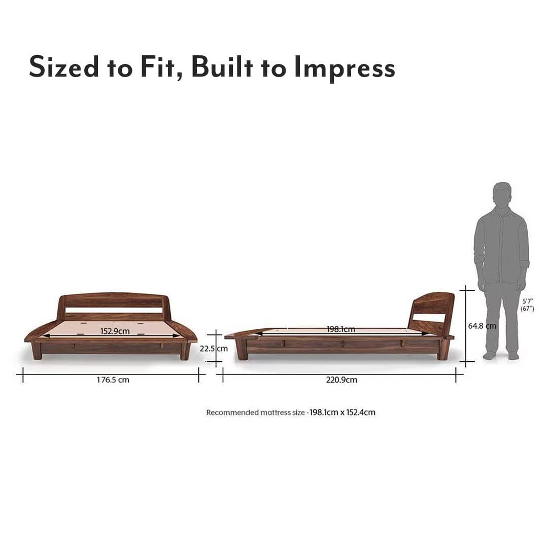 Tahiti Solid Wood Queen Size Bed In Teak Finish