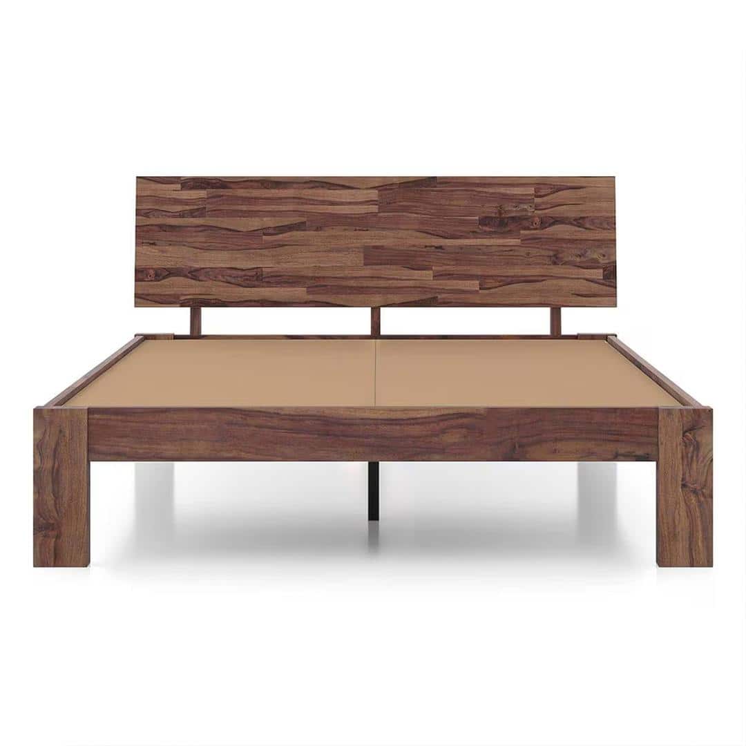 Boston Solid Wood Queen Size Non Storage Bed in Teak Finish