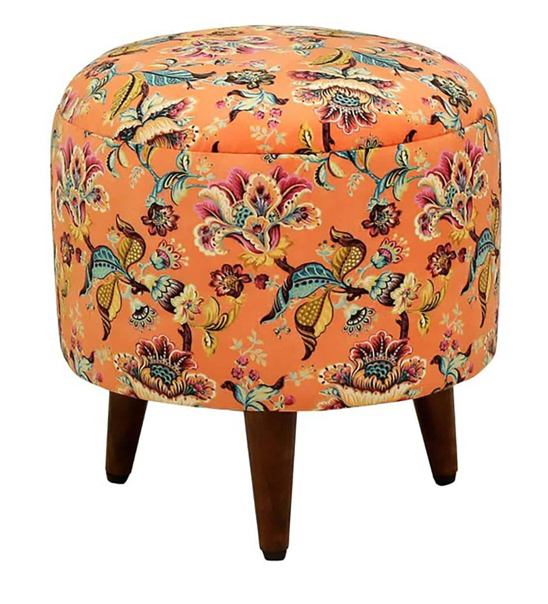 Elodie Solid Wood  Ottomon in  Orange Colour