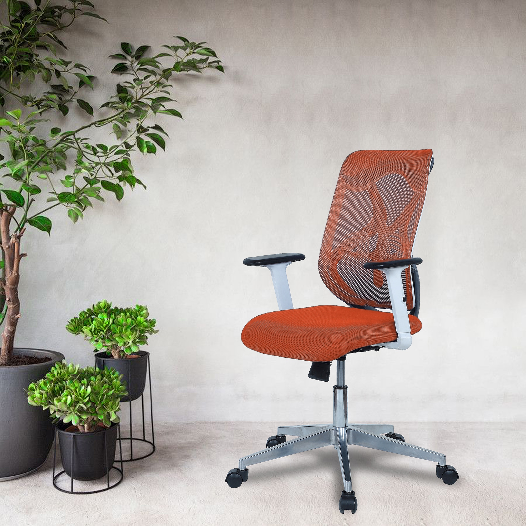 Wiwngas Mid Back Ergonomic Chair in Orange Colour