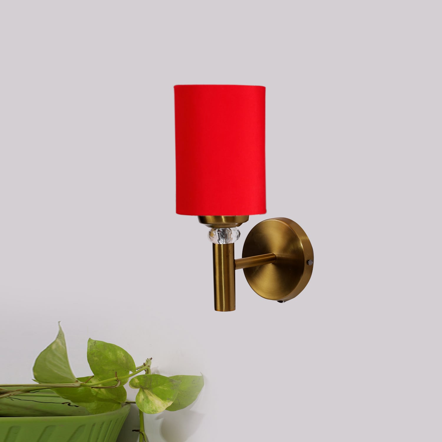 Devansh Metal Electric Wall Light in Gold Colour with Red Shade Count of 1 Light - Devansh