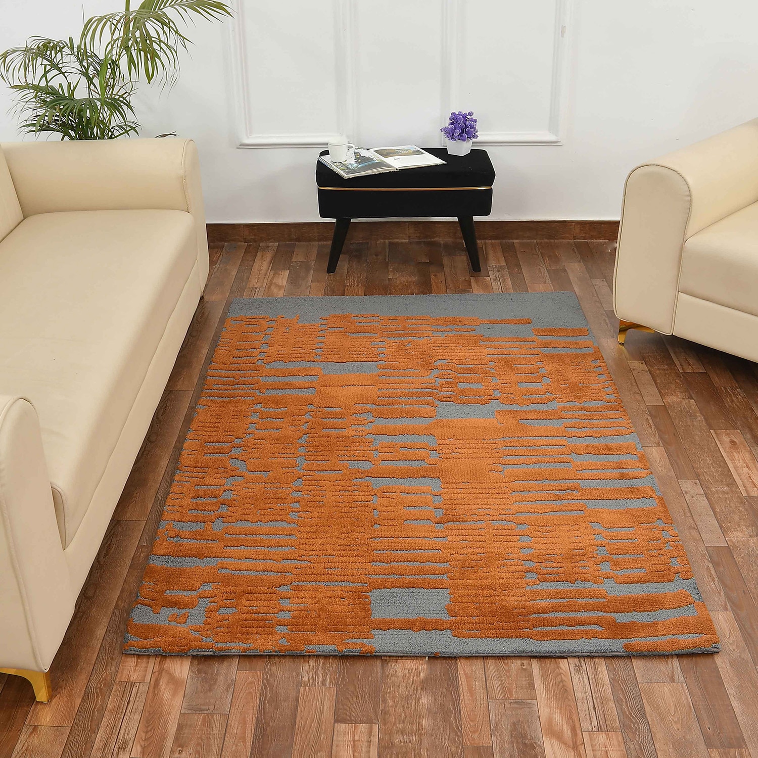 Multicolor Abstract Machine Made Polyester 4 X 6 Feet Carpet