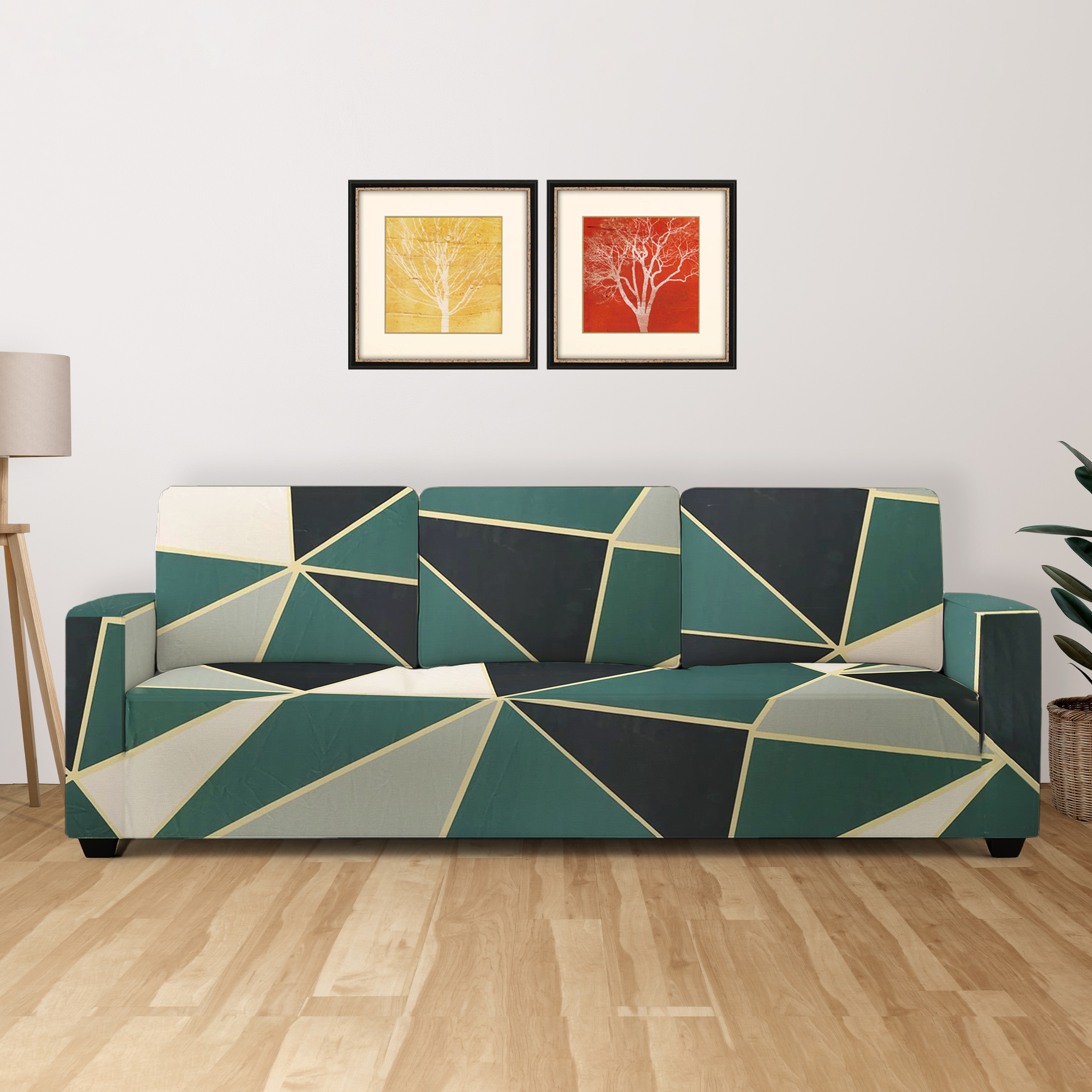 3 Seater Green Triangles Sofa Cover