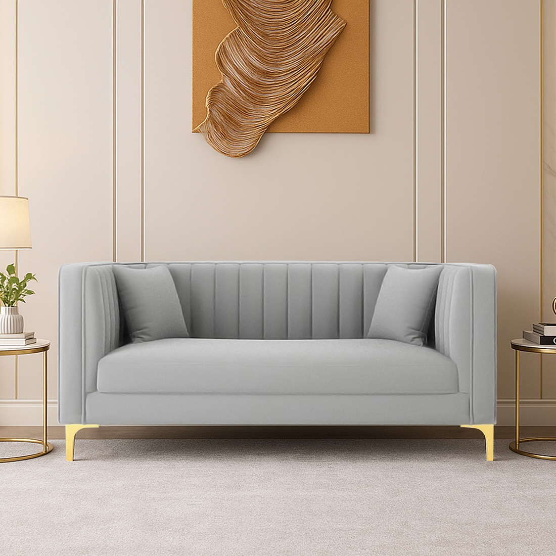 Texude Velvet 2 Seater Sofa in Grey Colour
