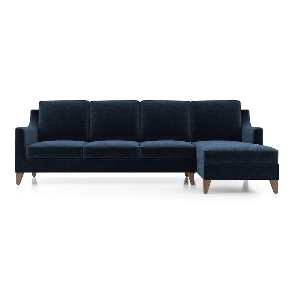 Abbey Sectional Sofa (Colour : Cobalt, Cushion : Soft, Seater : Right Aligned 3 Seater + Right Aligned Chaise) - Urban Ladder