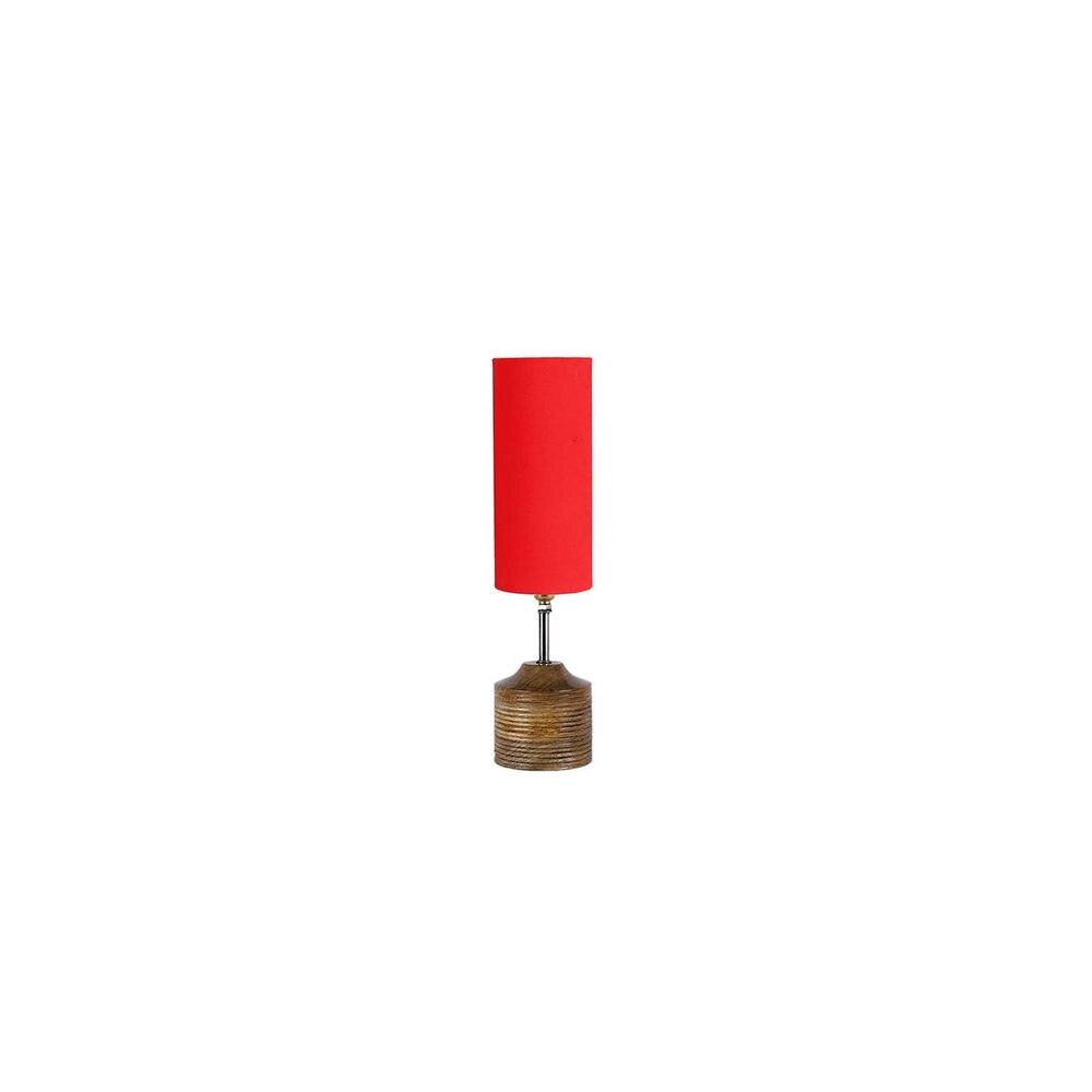 Elliana Wood Table lamp with Red cotton Shade