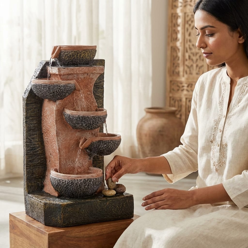 Water Fountain Zen Harmony Cascading Water Fountain in Multicolor Colour - Vedas