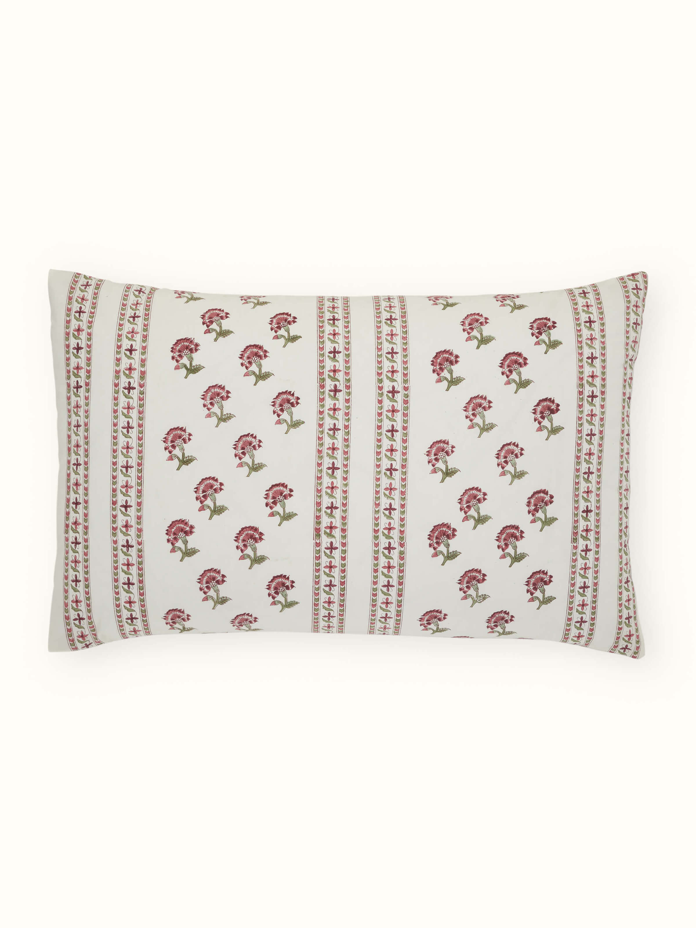 Aarunya Red Stripe Cotton Sanganeri Hand Block Print Pillow Cases (2 Pcs)