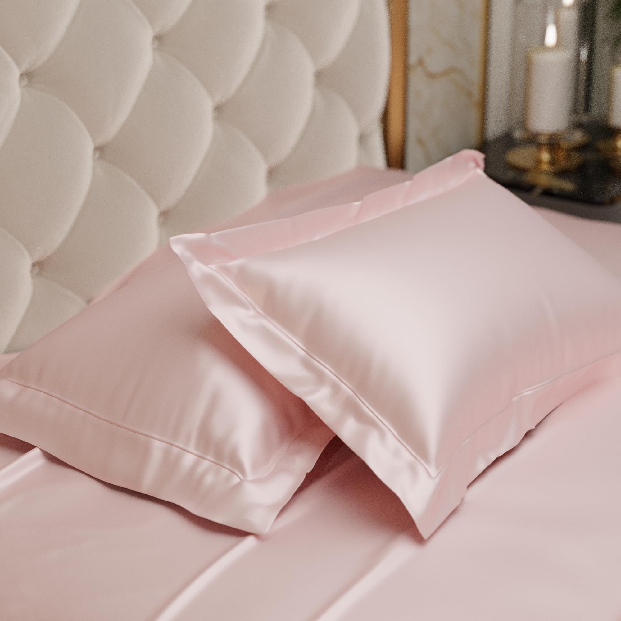 Stoa Paris Satin Pillow Covers,  Premium Plain Pillow Cover Set of 2, 68L x 45W cms - Blushing Pink - Stoa Paris