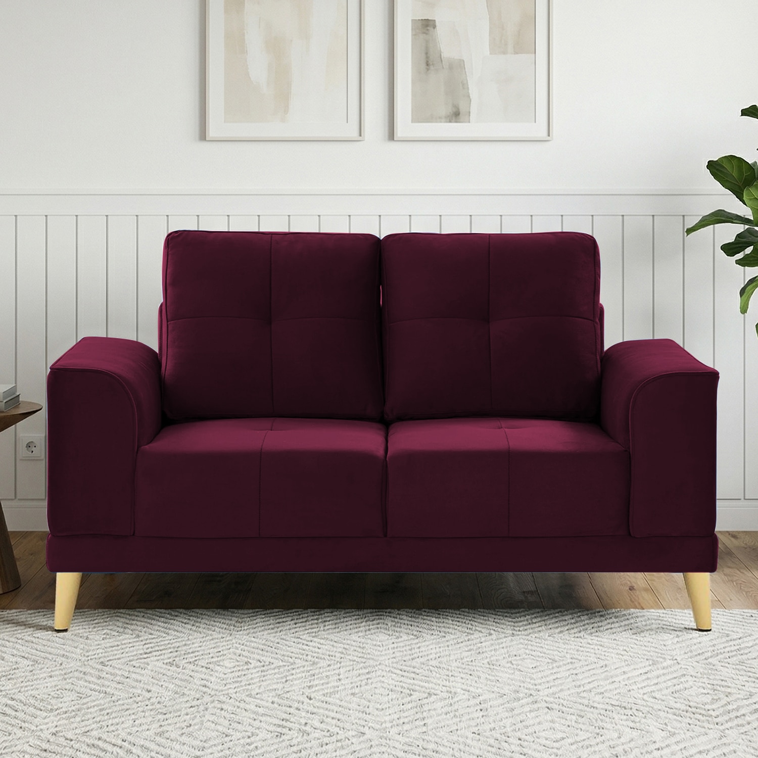 Nency Velvet 2 seater Sofa Red wine - Home Lifestylez