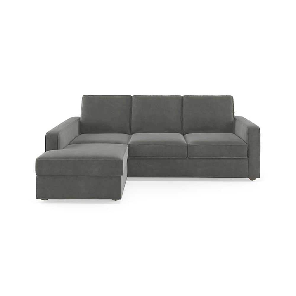 Apollo Compact Sofa (Colour : Ash Grey Velvet, Cushion : Soft, Back Type : Regular, Seating Capacity : Left Aligned 2 Seater + Left Aligned Chaise + Ottoman)
