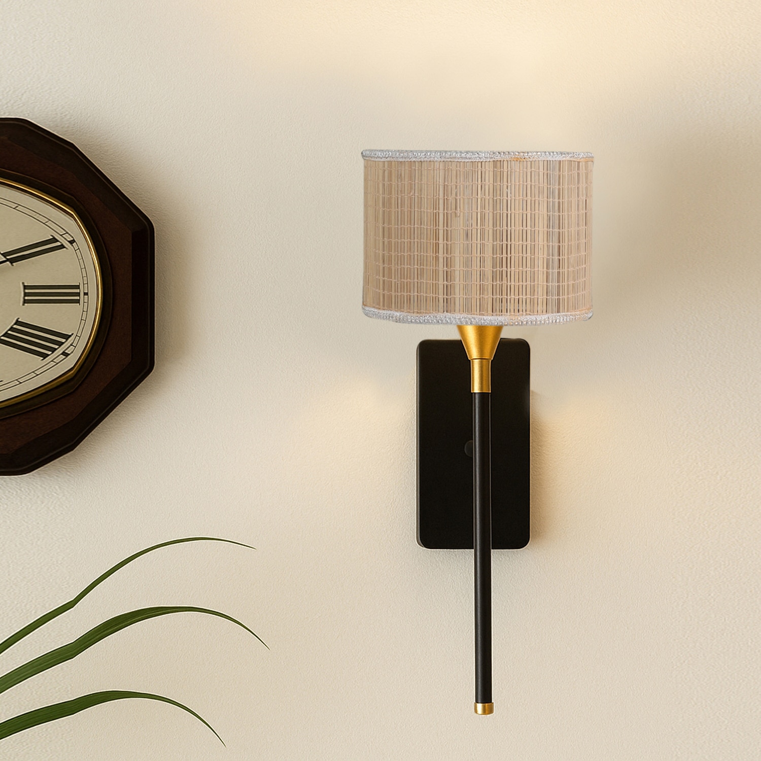 Devansh Metal Electric Wall Light in Black Colour with Beige Shade Count of 1 Light-image-12