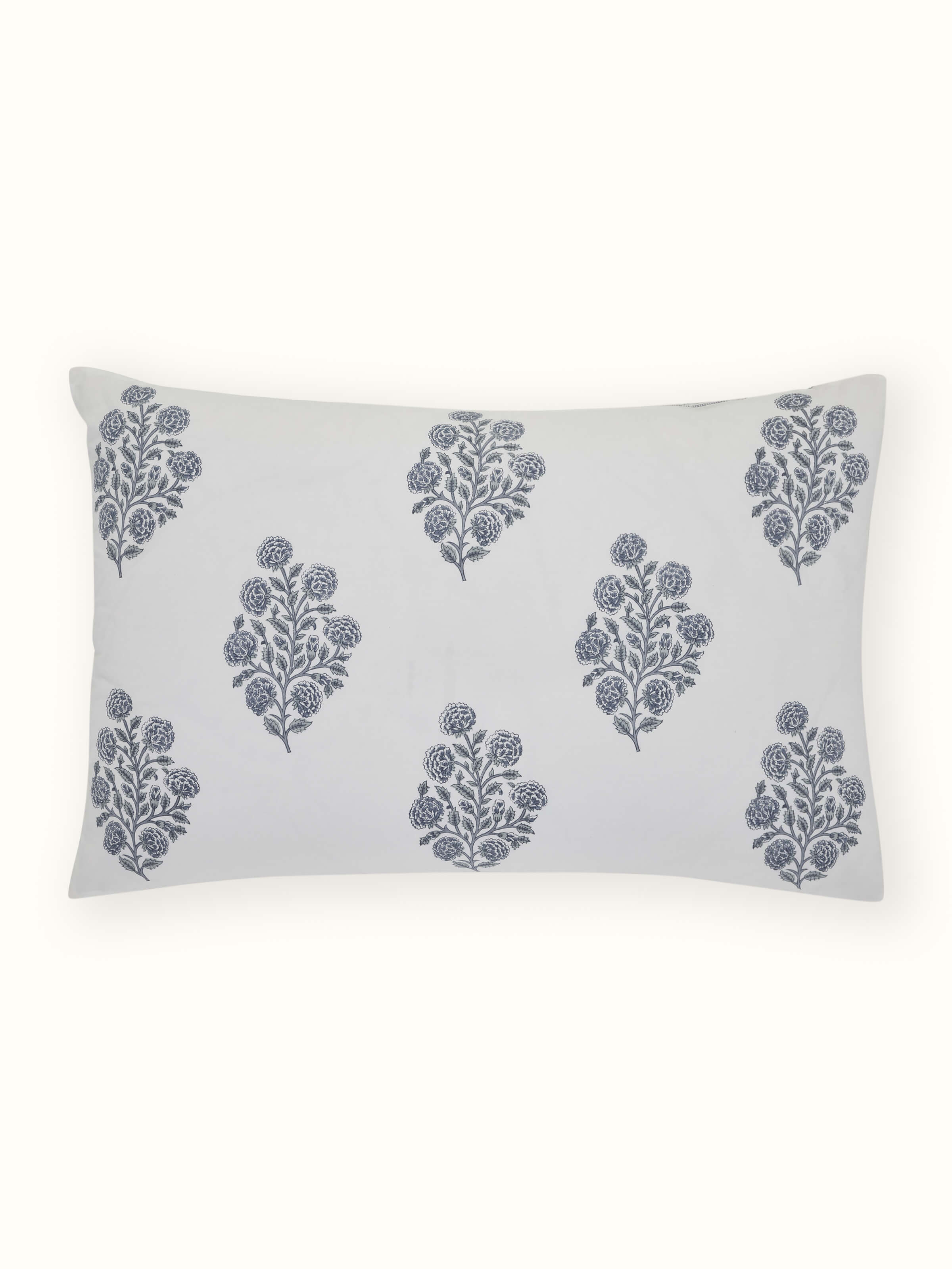 Saha Grey Buta Cotton Sanganeri Hand Block Print Pillow Cases (2 Pcs)