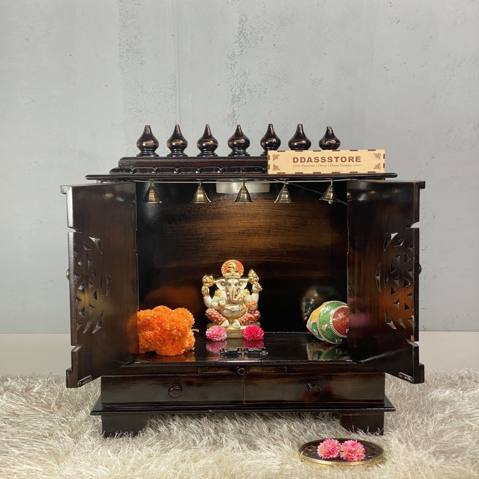 D'Dass White Mdf and Sheesham Wooden Temple For Pooja - D'DASS