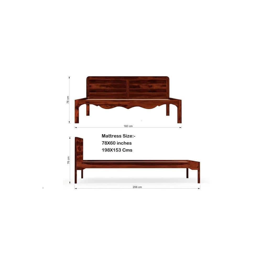 Isabella Solid Wood Queen Size Non Storage Bed In Honey Oak Finish