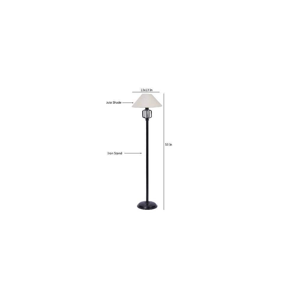 Magnolia White Natural Fiber Floor Lamp with Black Iron Base