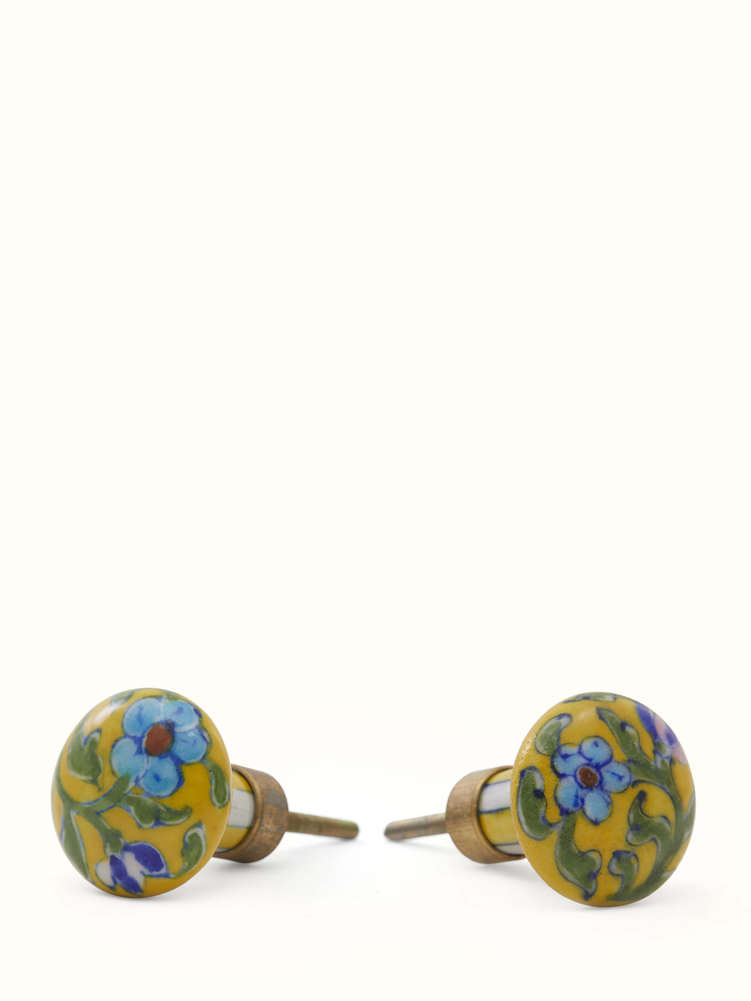 Angled view of Blue Pottery Round Rib Door Knob Set