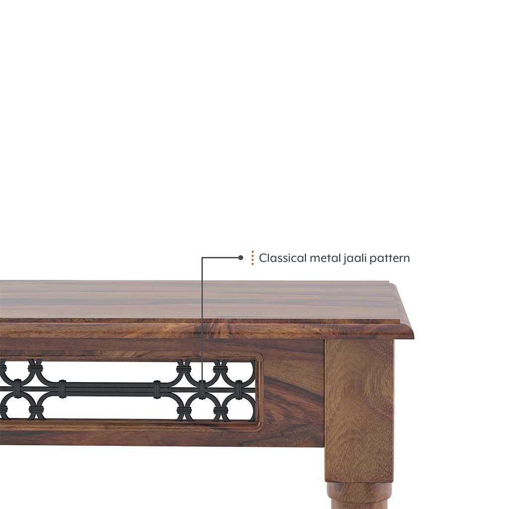 Bunai Solid Wood 6 Seater Dining Table In Teak Finish