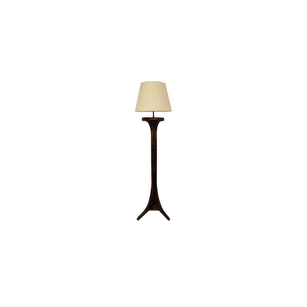Lucas Wooden Floor Lamp with Brown Base and Jute Fabric Lampshade