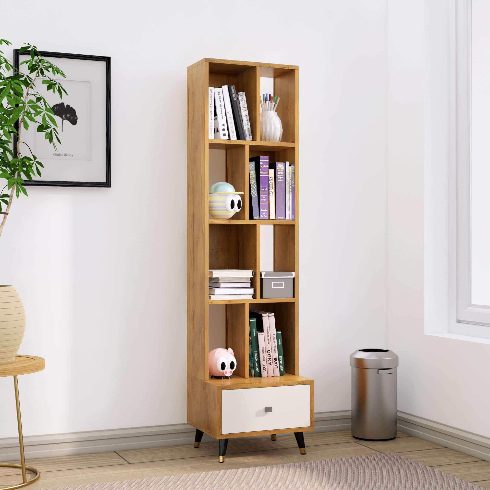 Hexa Engineered Wood Bookshelf Multipurpose Storage Rack in Giant Wood and Frosty White - HexaRed