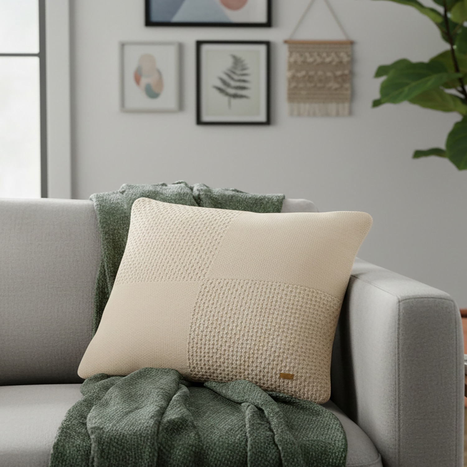 Kelly Fusion Oat Cotton Cushion Cover 18X18 Inches - Pluchi
