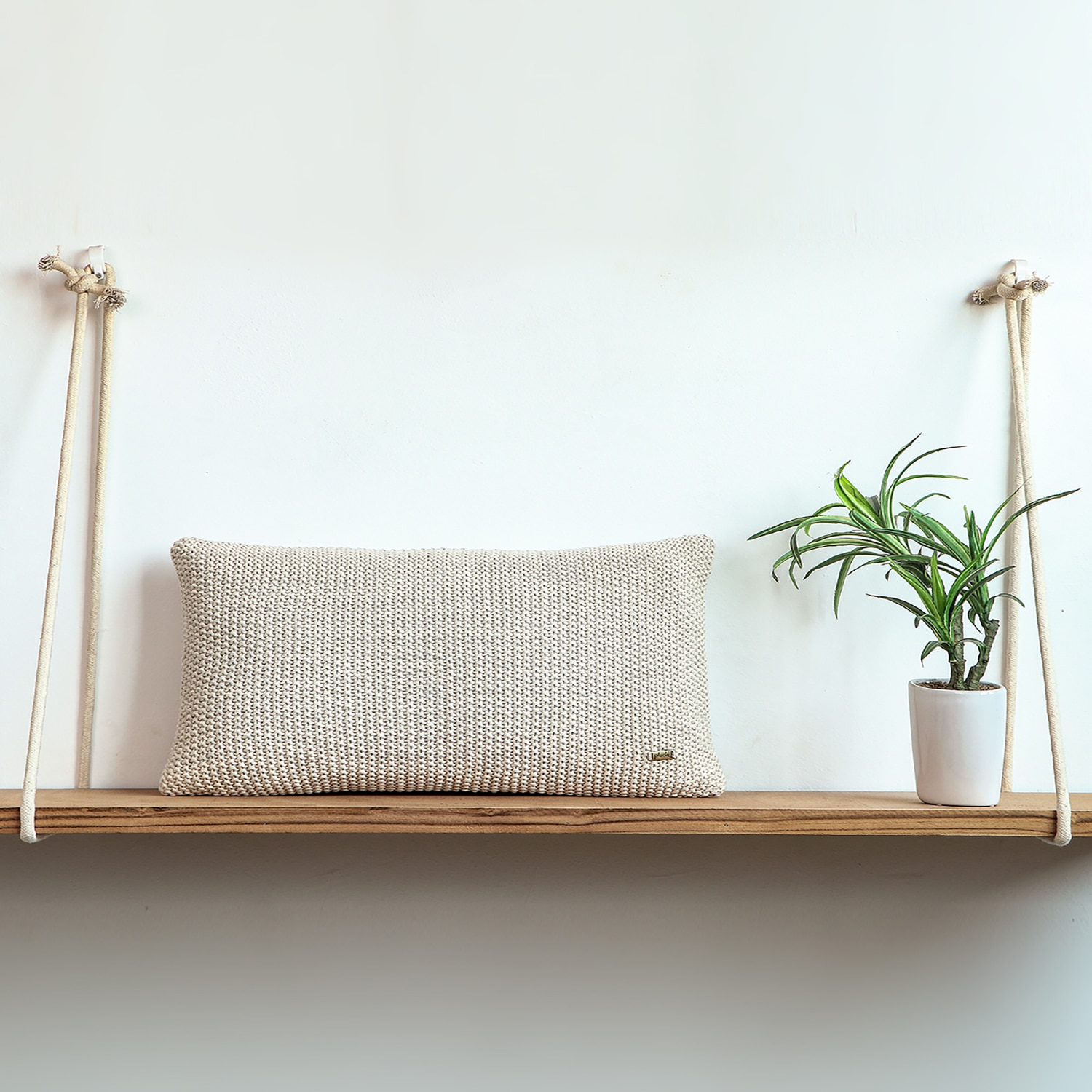 Moss Marld Knit Cushion Cover  Natural Pale Whisper 12X20  Inches - Pluchi