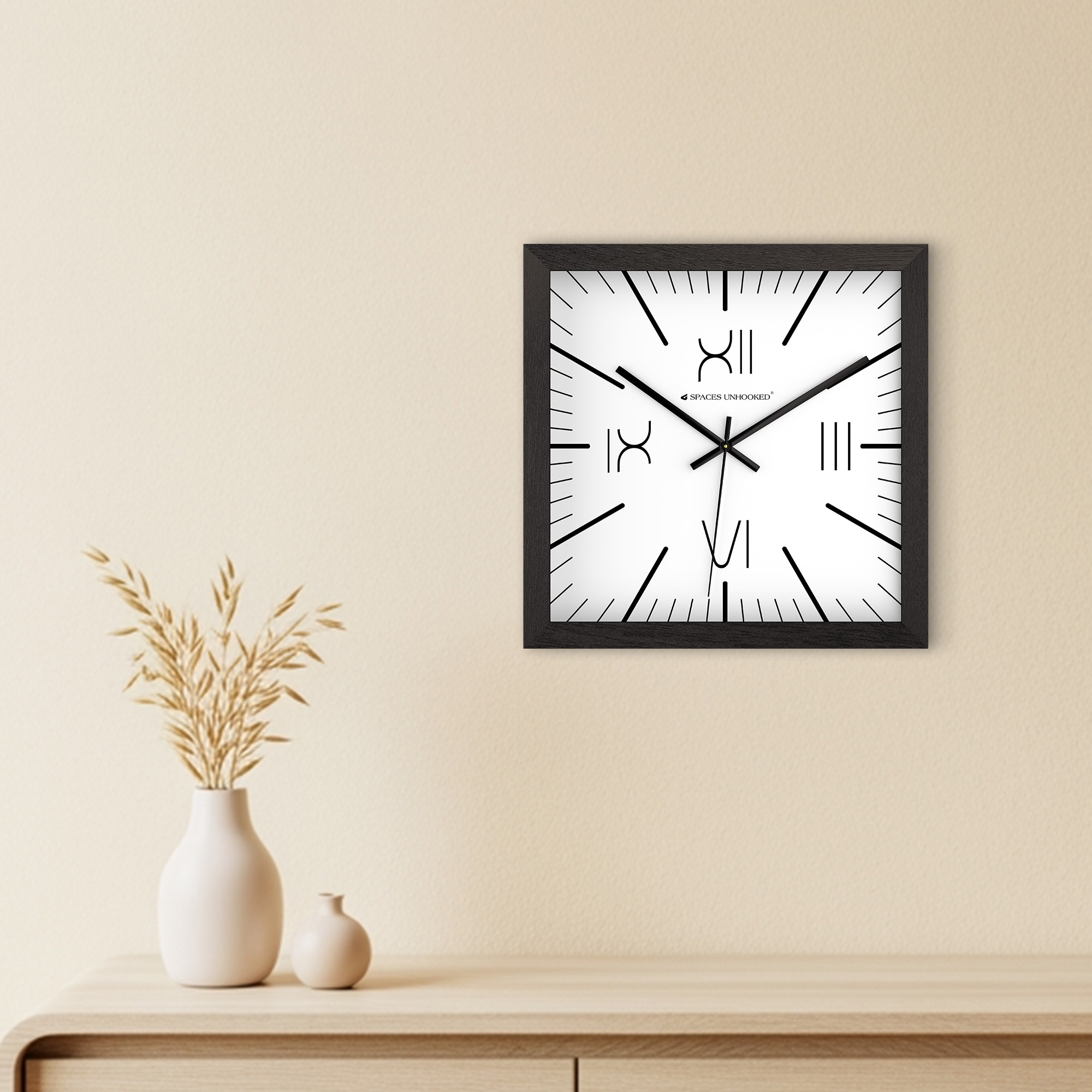 A Quiet Square of Time Roman Numerals Wall Clock - Spaces Unhoooked