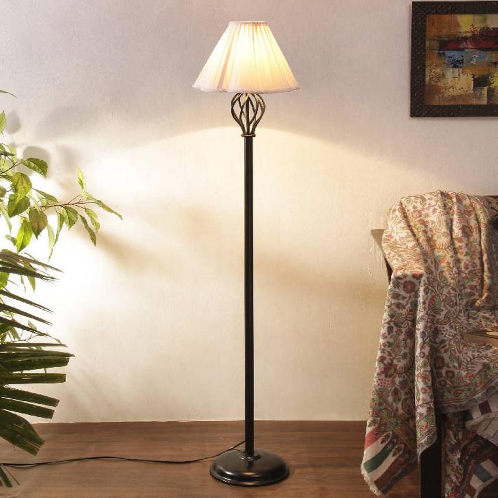 Asher Off White Fabric Floor Lamp with Black Iron Base - Devansh