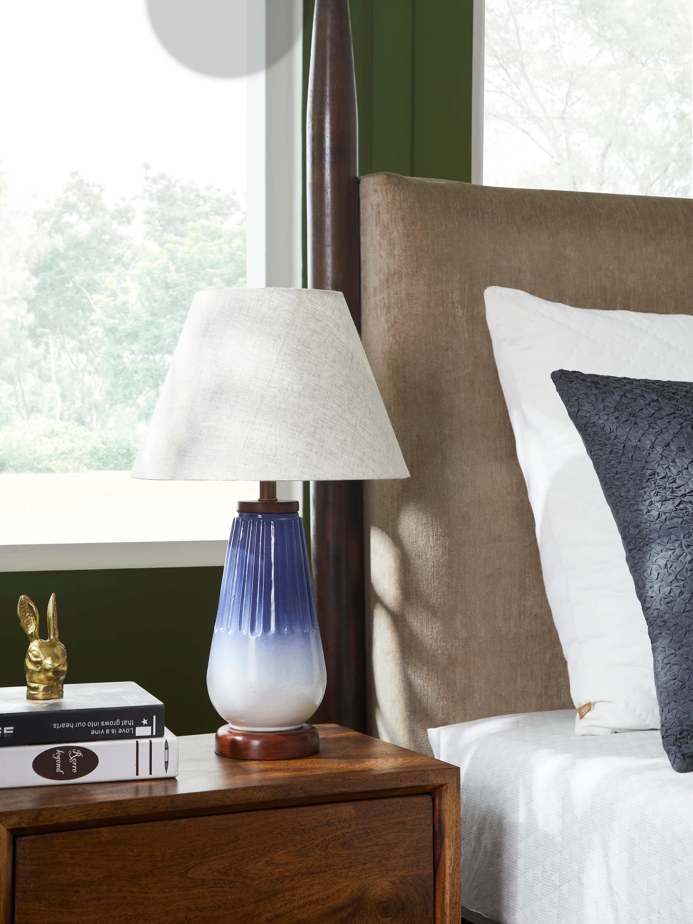 Studio Pottery & Cotton Table Lamp in grey color featuring a modern design with a ceramic base and cotton shade