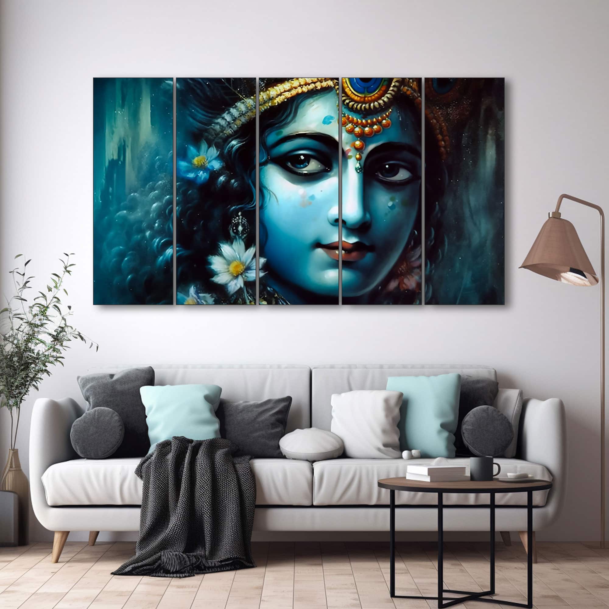 The Castle Decor Krishna Ji Wall Painting Wooden Framed 27x48 Inch (Style 24) - The Castle Decor