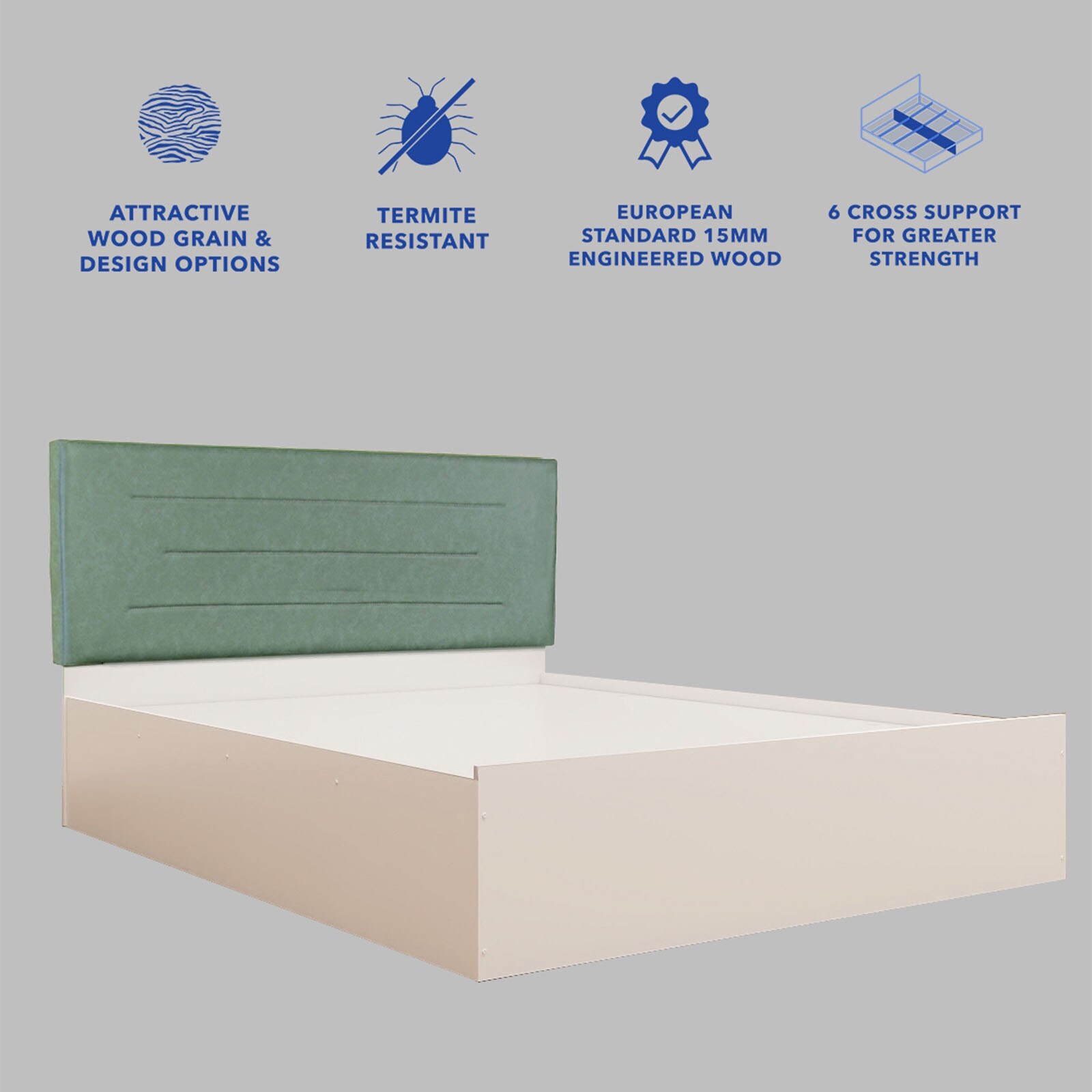 Ahimsa Bed With Premium Leatherette Fabric Box and Half Hydraulic Storage - Queen Bed