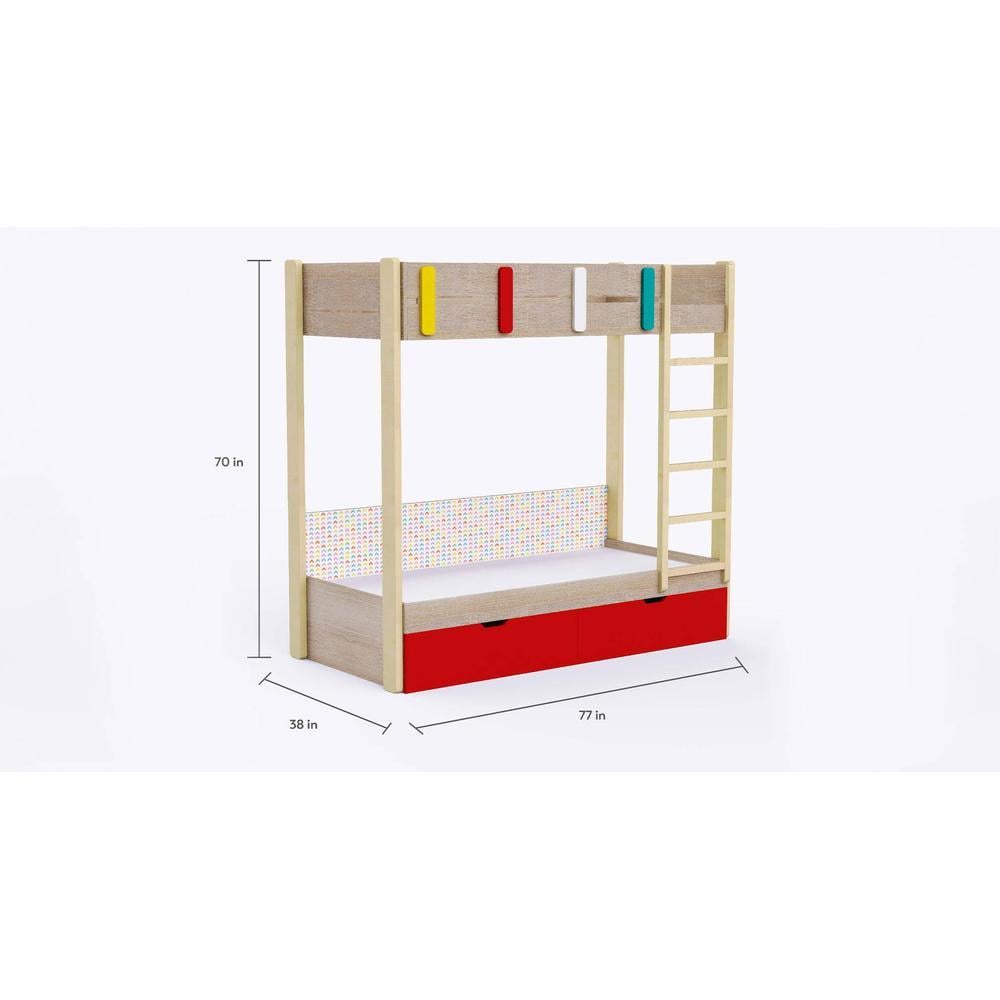 Pine Tree Bunk Bed with Drawer Storage