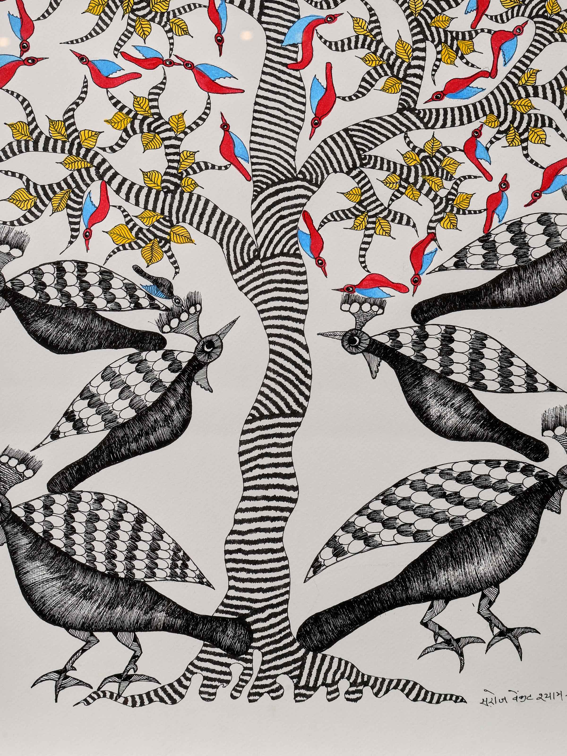 Birds Under Tree Gond Art