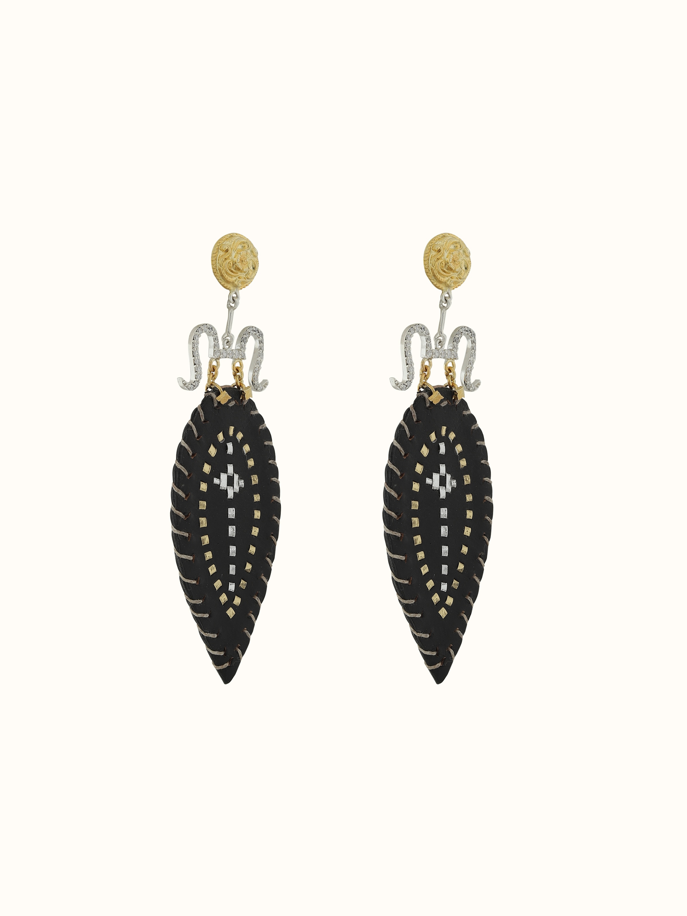 Kutch Leather Silver Drop Earrings