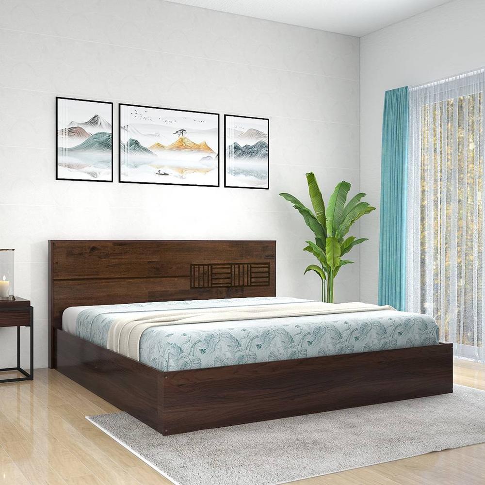 Aglaea Engineered Wood Queen  Size Bed With Box Storage (Walnut Finish)