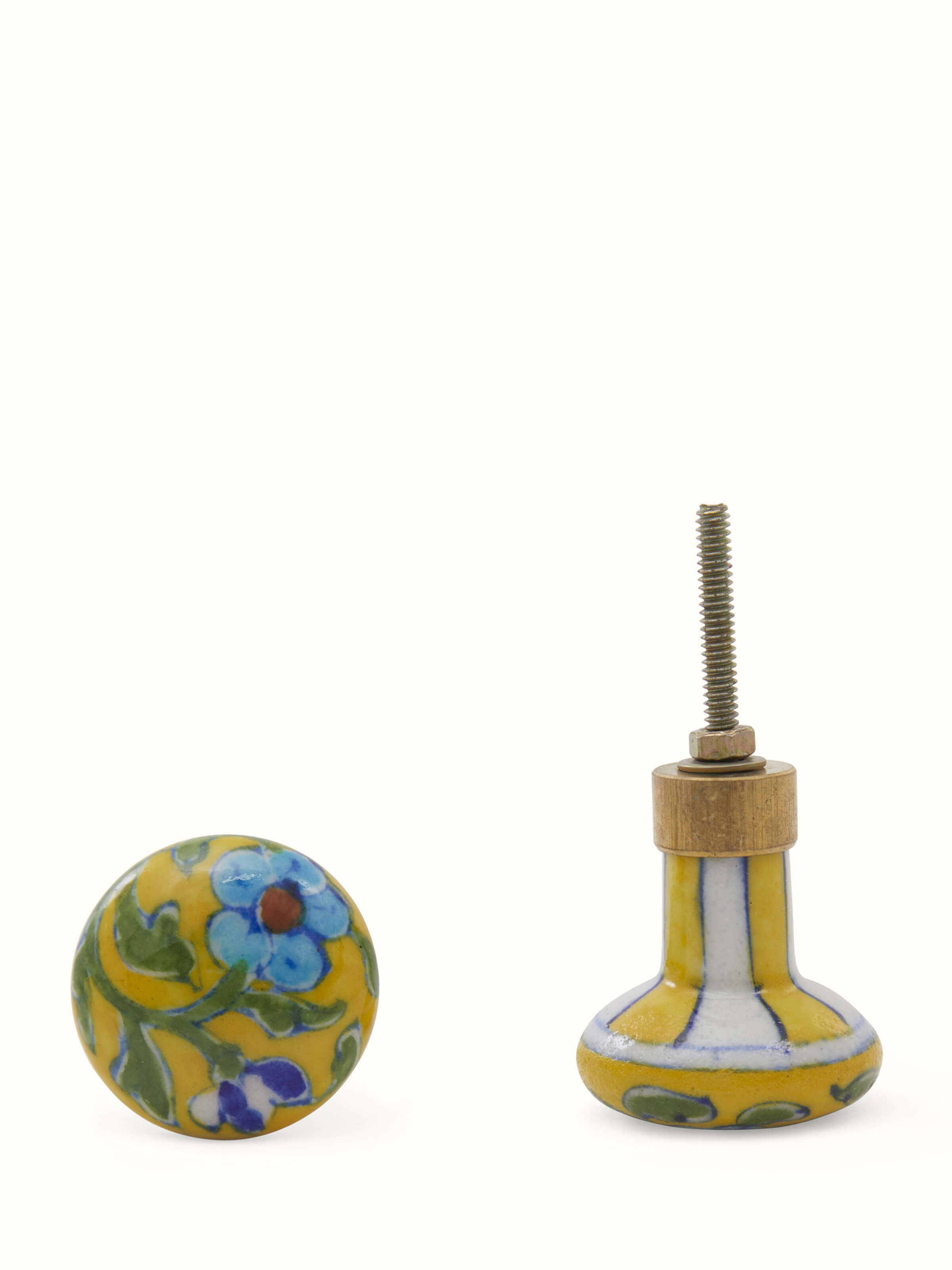 Front view of Blue Pottery Round Rib Door Knob Set