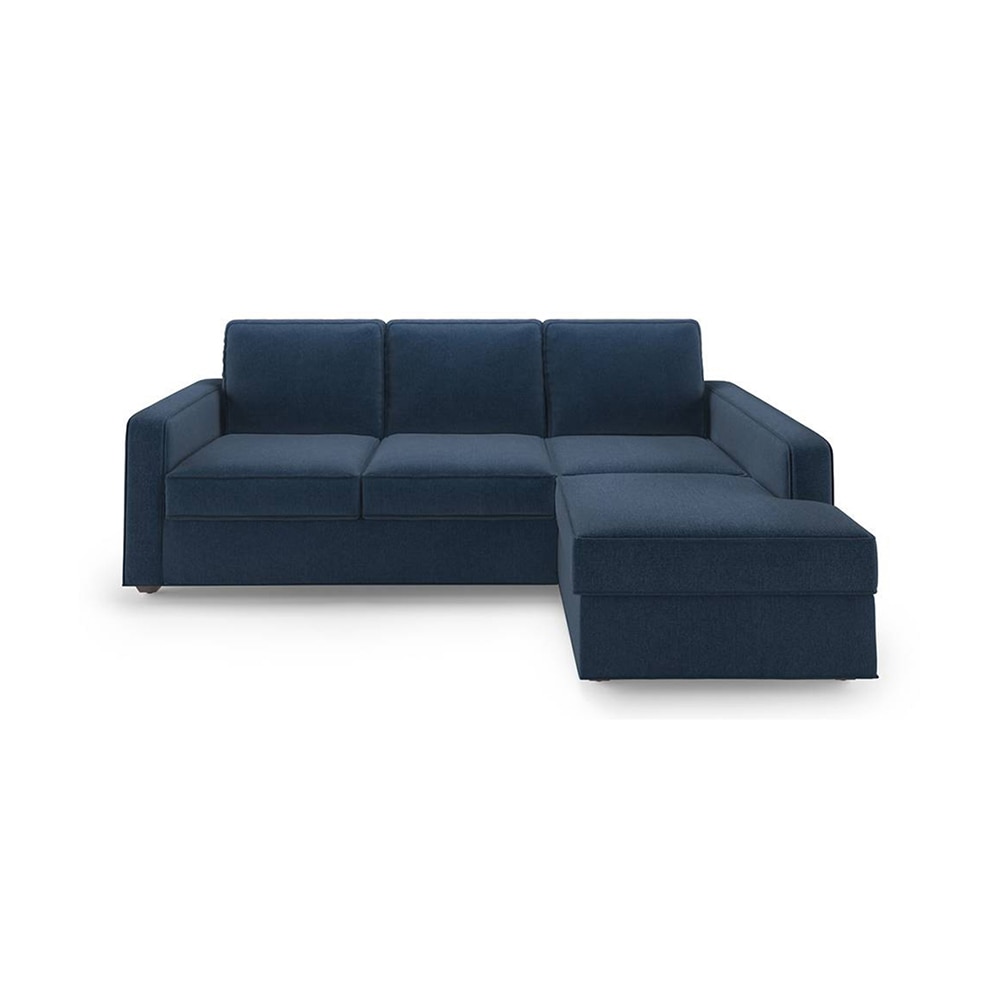 Apollo Compact Sofa (Colour : Lapis Blue, Cushion : Soft, Back Type : Regular, Seating Capacity : Right Aligned 2 Seater + Right Aligned Chaise + Ottoman) - Urban Ladder