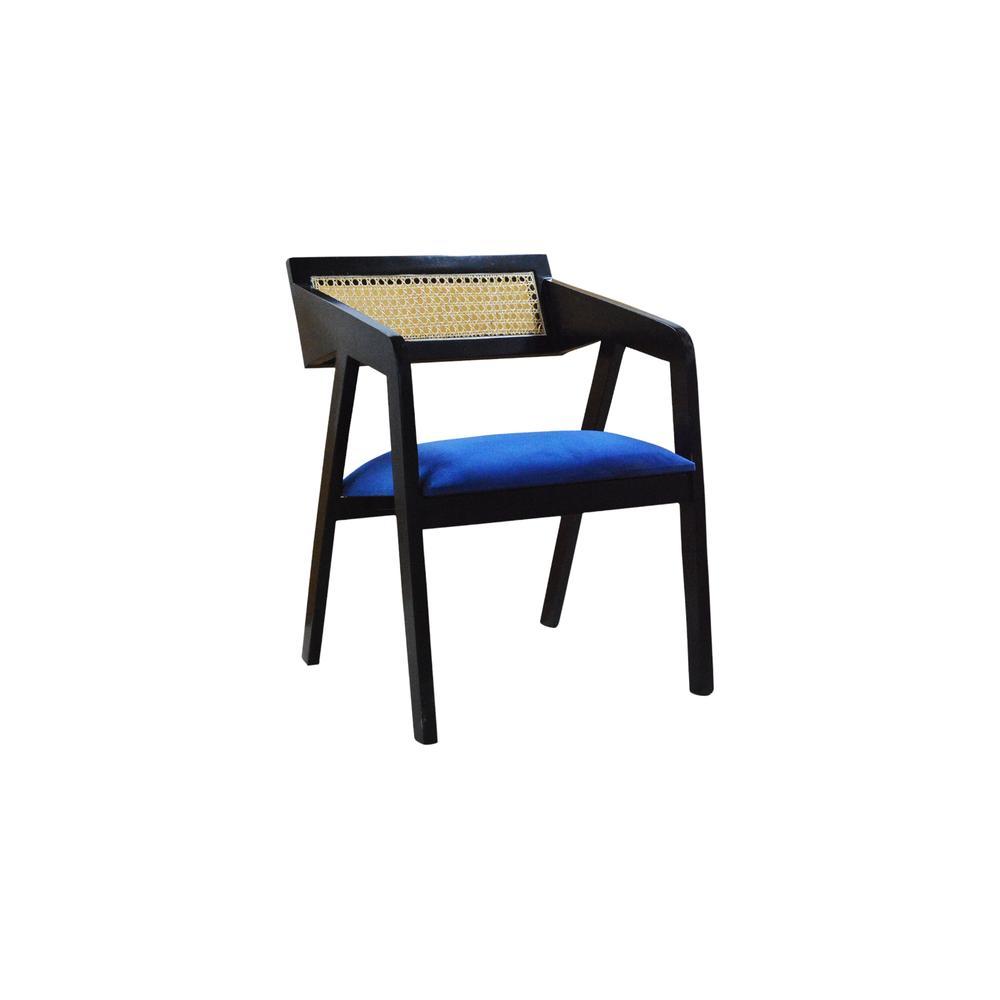 Serene Solid Wood Lounge Chair In Blue Fabric