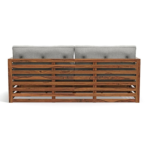 Raymond Wooden Sofa - Teak Finish (Vapour Grey) (Finish : teak; Custom Set - Sofas : 0003; Standard Set - Sofas : none; Sofa Material : fabric; Sofa Size : regular; Sofa Type : regular; Colour : vapour grey)
