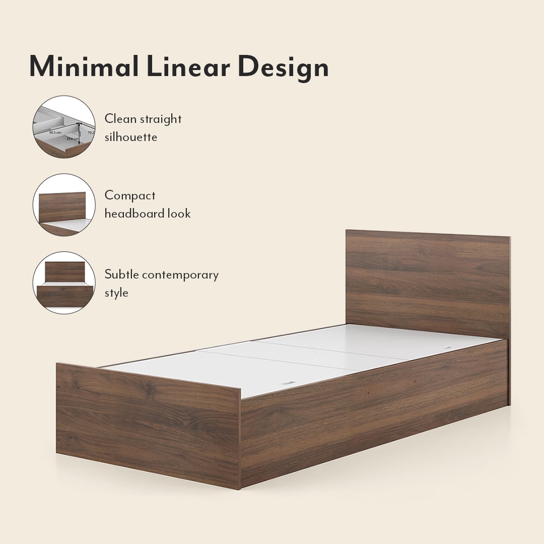 Zoey Engineered Wood Single Size Box Storage Bed In Classic Walnut Finish